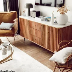 Buffet<Made in Meubles Buffet en bois d'acacia et marbre blanc Judith