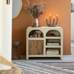 Buffet<Made in Meubles Buffet en bois d'acacia et bois effet béton Dalva