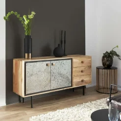 Buffet<Made in Meubles Buffet en bois d'acacia et pierre Côme