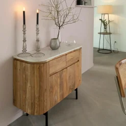 Buffet<Made in Meubles Buffet en bois d'acacia et en marbre blanc Rick