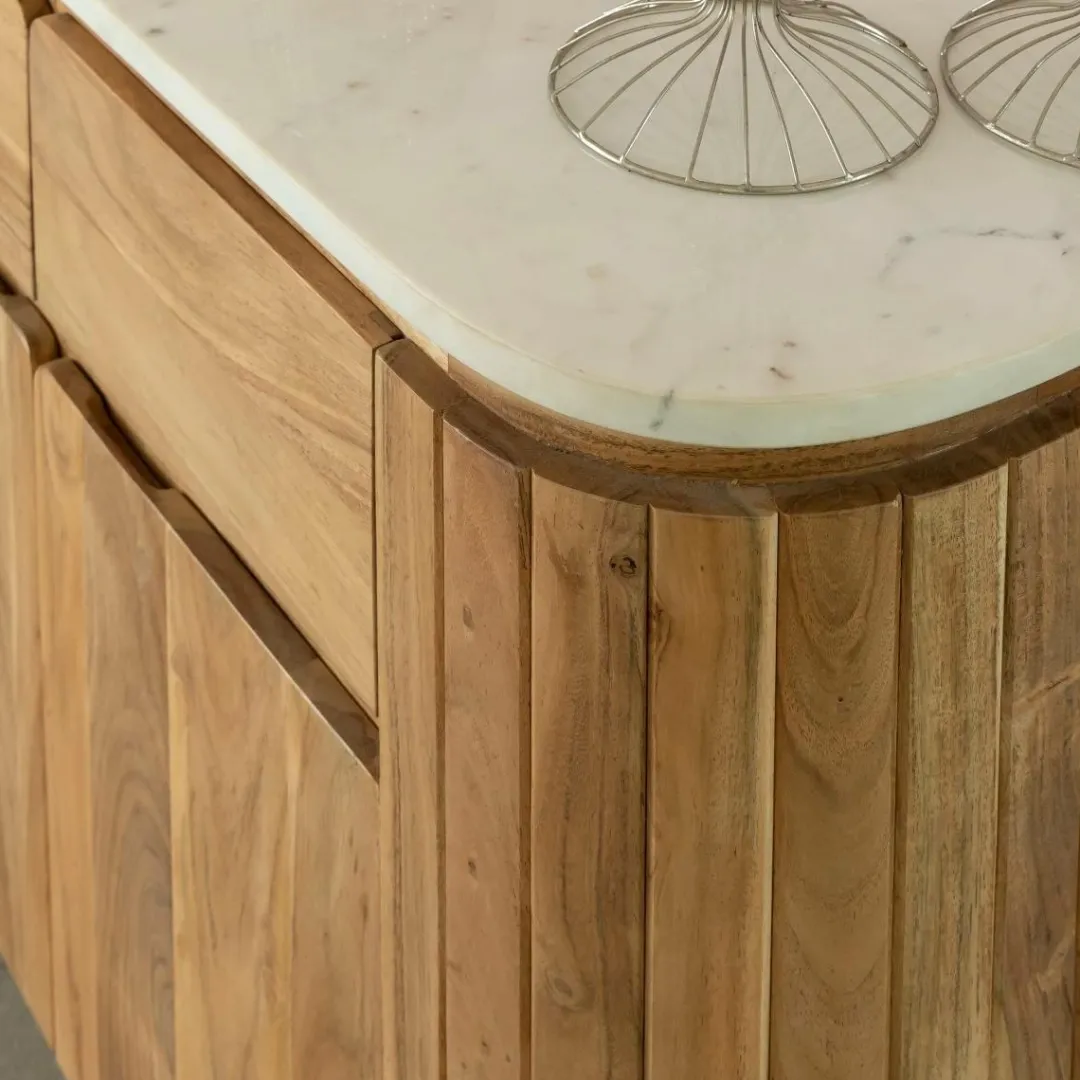 Buffet<Made in Meubles Buffet en bois d'acacia et en marbre blanc Rick