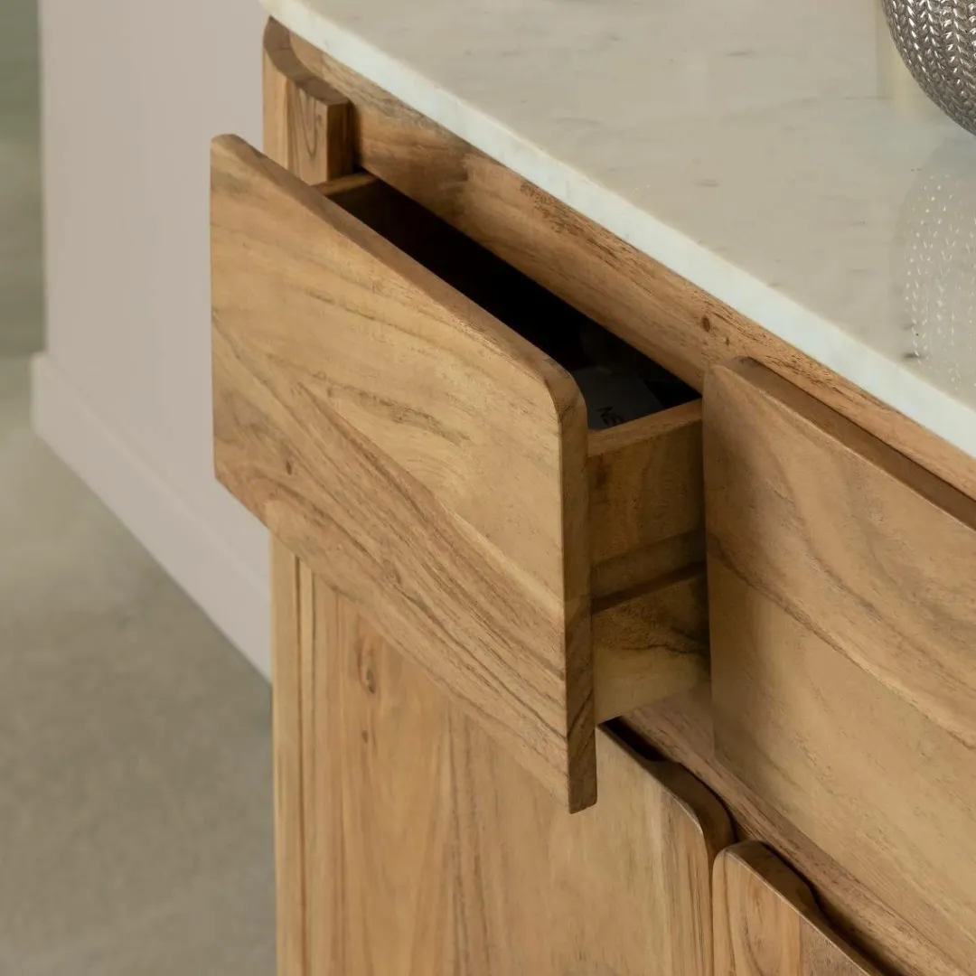 Buffet<Made in Meubles Buffet en bois d'acacia et en marbre blanc Rick