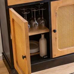 Buffet<Made in Meubles Buffet en bois de manguier et cannage Ezra