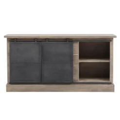 Buffet<Made in Meubles Buffet en bois de manguier brossé et métal gris foncé Helsinki