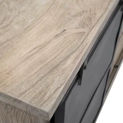 Buffet<Made in Meubles Buffet en bois de manguier brossé et métal gris foncé Helsinki