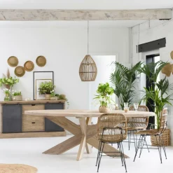 Buffet<Made in Meubles Buffet en bois de manguier brossé et métal gris foncé Helsinki