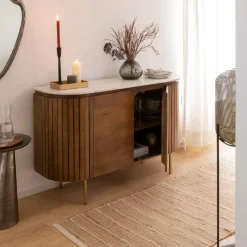 Buffet<Made in Meubles Buffet en bois de manguier et marbre Sienne