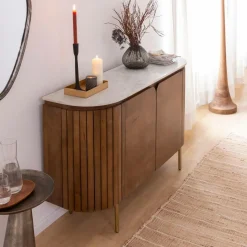 Buffet<Made in Meubles Buffet en bois de manguier et marbre Sienne