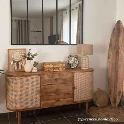 Buffet<Made in Meubles Buffet en bois de manguier et cannage Palma
