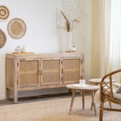 Buffet<Made in Meubles Buffet en bois de manguier et cannage Julietta