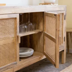 Buffet<Made in Meubles Buffet en bois de manguier et cannage Julietta