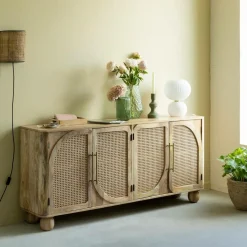 Buffet<Made in Meubles Buffet en bois de manguier et cannage Thora