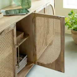 Buffet<Made in Meubles Buffet en bois de manguier et cannage Thora