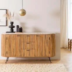 Buffet<Made in Meubles Buffet en bois de manguier et terrazzo Ambrine