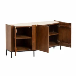 Buffet<Made in Meubles Buffet en bois de manguier et travertin Azure