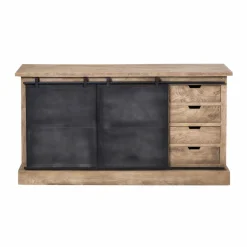 Buffet<Made in Meubles Buffet en bois de manguier brossé et métal gris foncé 4 tiroirs Helsinki