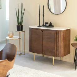 Buffet<Made in Meubles Buffet en marbre et bois de manguier Sienne