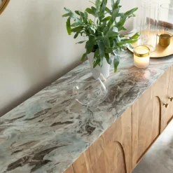 Buffet<Made in Meubles Buffet en marbre et bois d'acacia Calix