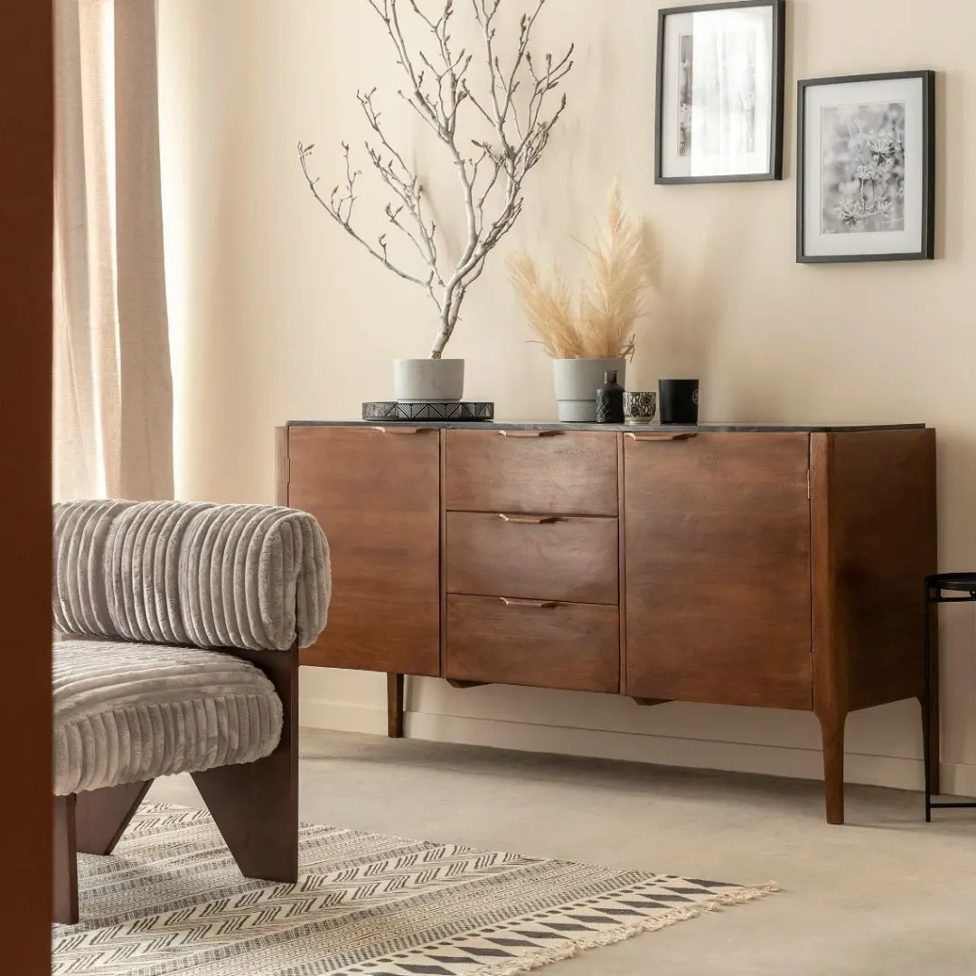 Buffet<Made in Meubles Buffet en marbre noir et bois de manguier Roch