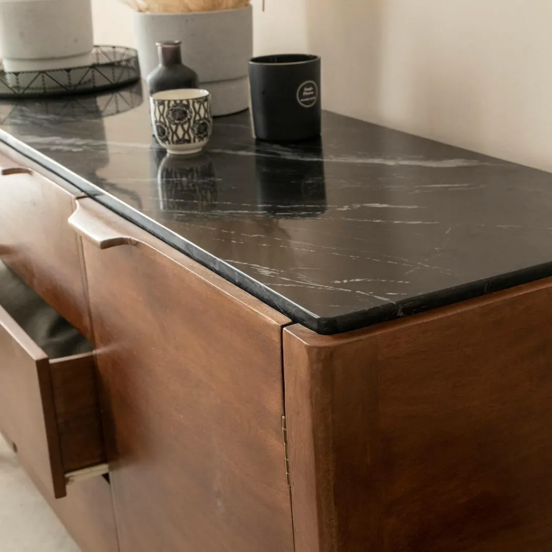 Buffet<Made in Meubles Buffet en marbre noir et bois de manguier Roch