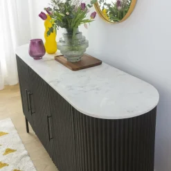 Buffet<Made in Meubles Buffet en métal et marbre blanc Mona