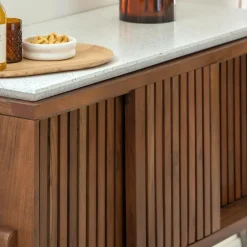 Buffet|Meuble Sous Vasque<Made in Meubles Buffet haut en bois d'acacia et terrazzo Kaelis