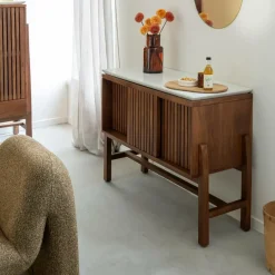 Buffet|Meuble Sous Vasque<Made in Meubles Buffet haut en bois d'acacia et terrazzo Kaelis