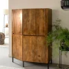 Buffet<Made in Meubles Buffet haut en bois de manguier clair et travertin Josh