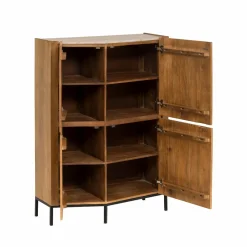 Buffet<Made in Meubles Buffet haut en bois de manguier clair et travertin Josh