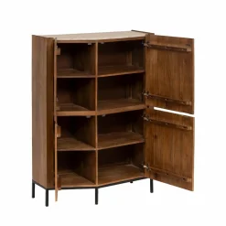 Buffet<Made in Meubles Buffet haut en bois de manguier et travertin Azure