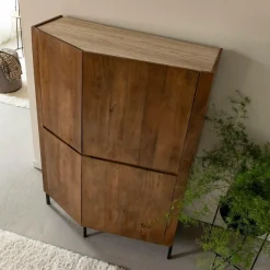 Buffet<Made in Meubles Buffet haut en bois de manguier et travertin Azure