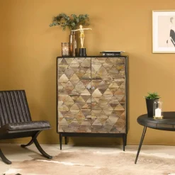 Buffet<Made in Meubles Buffet haut en métal et bois de manguier Célia