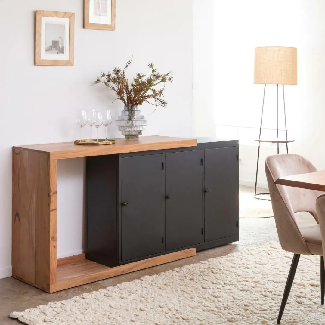 Buffet<Made in Meubles Buffet rétractable en bois d'acacia Emilio