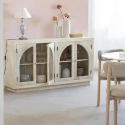 Buffet<Made in Meubles Buffet vitré en bois de manguier blanchi Miliam