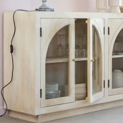 Buffet<Made in Meubles Buffet vitré en bois de manguier blanchi Miliam