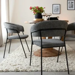 Chaise<Made in Meubles Chaise arrondie en tissu bouclette grise Kanoa (lot de 2)