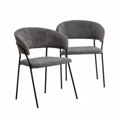 Chaise<Made in Meubles Chaise arrondie en tissu bouclette grise Kanoa (lot de 2)
