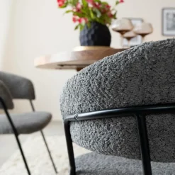 Chaise<Made in Meubles Chaise arrondie en tissu bouclette grise Kanoa (lot de 2)