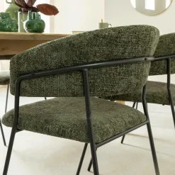 Chaise<Made in Meubles Chaise arrondie tissu vert Kanoa (lot de 2)