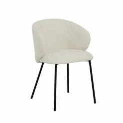 Chaise<Made in Meubles Chaise avec accoudoirs ronds en tissu bouclette écru clair et pieds en métal Cléa (lot de 2)