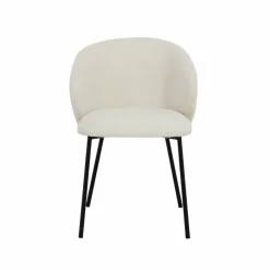 Chaise<Made in Meubles Chaise avec accoudoirs ronds en tissu bouclette écru clair et pieds en métal Cléa (lot de 2)
