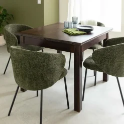 Chaise<Made in Meubles Chaise avec accoudoirs ronds en tissu vert et pieds en métal Cléa (lot de 2)