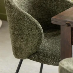 Chaise<Made in Meubles Chaise avec accoudoirs ronds en tissu vert et pieds en métal Cléa (lot de 2)