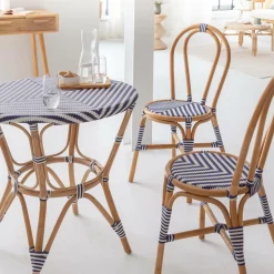 Chaise<Made in Meubles Chaise bistrot en rotin bleue Elynne (lot de 2)