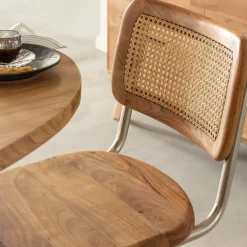 Chaise<Made in Meubles Chaise cantilever en bois d'acacia et cannage Prune (lot de 2)