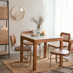 Chaise<Made in Meubles Chaise cantilever en bois d'acacia et cannage Prune (lot de 2)