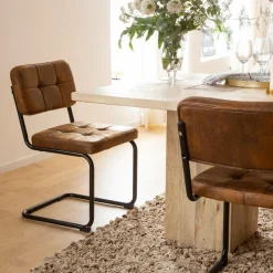 Chaise<Made in Meubles Chaise cantilever en microfibre marron Mambo (lot de 2)