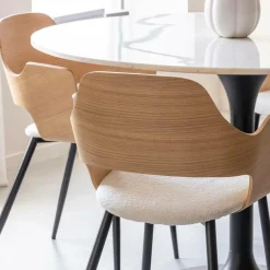 Chaise<Made in Meubles Chaise en bois clair et tissu écru Florence (lot de 2)