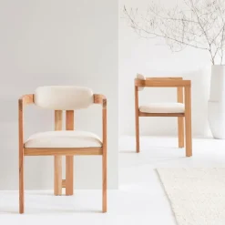 Chaise<Made in Meubles Chaise en bois de mindy et tissu bouclette Suzie (lot de 2)