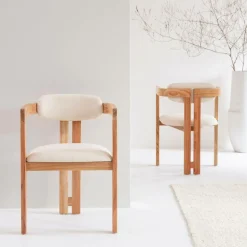 Chaise<Made in Meubles Chaise en bois de mindy et tissu bouclette Suzie (lot de 2)